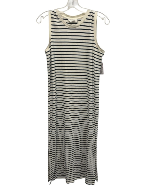 Pomander Place Size M Cream White & Navy Blue Cotton Blend Striped Midi Dress Cream White & Navy Blue / M