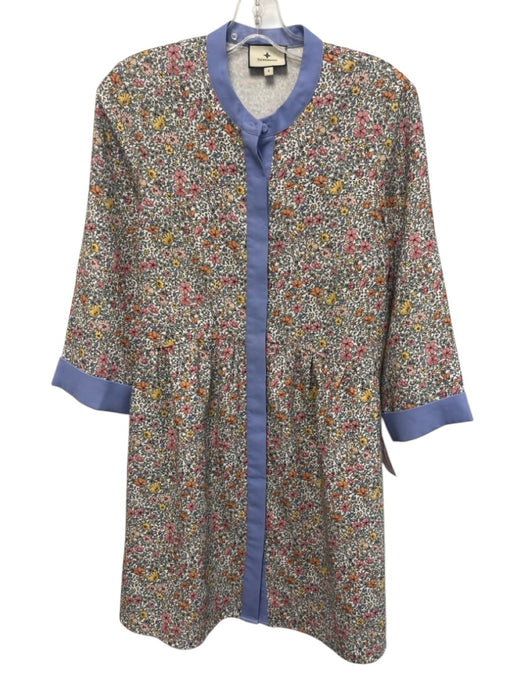 Tuckernuck Size S White & Multi Polyester Floral 3/4 Sleeve Contrast Trim Dress White & Multi / S