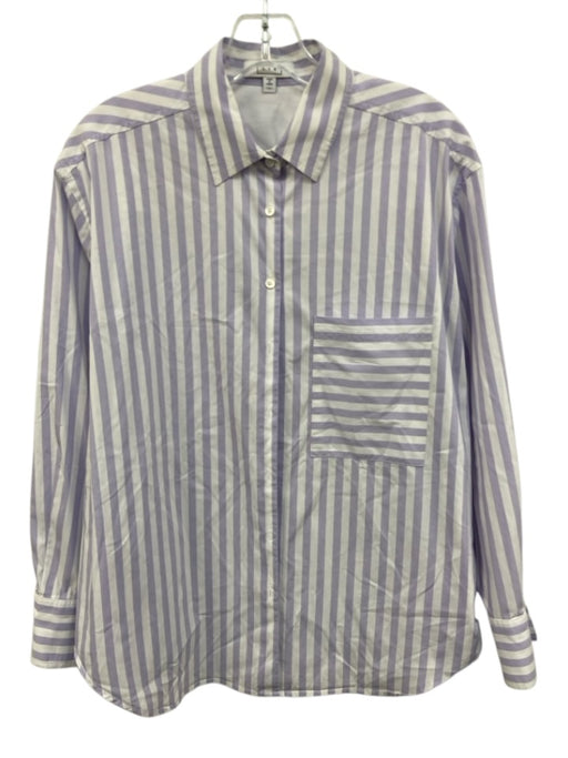 AYR Size M White & Purple Cotton Blend Striped Long Sleeve Button Up Shirt Top White & Purple / M