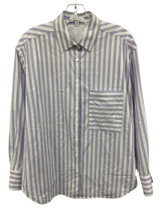 AYR Size M White & Purple Cotton Blend Striped Long Sleeve Button Up Shirt Top White & Purple / M