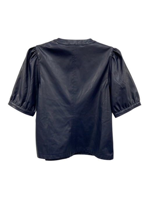Hyacinth House Size S Dark Blue Polyester Faux Leather Short Puff Sleeve Top Dark Blue / S