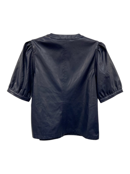 Hyacinth House Size S Dark Blue Polyester Faux Leather Short Puff Sleeve Top Dark Blue / S
