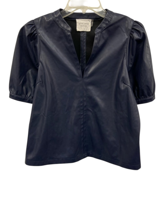 Hyacinth House Size S Dark Blue Polyester Faux Leather Short Puff Sleeve Top Dark Blue / S