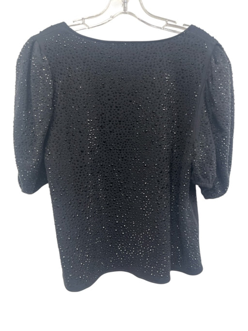 Queen of Sparkles Size M Black Cotton Blend Rhinestone 1/2 Puff Sleeve Top Black / M