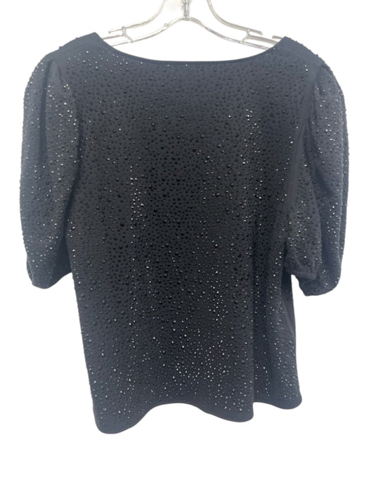 Queen of Sparkles Size M Black Cotton Blend Rhinestone 1/2 Puff Sleeve Top Black / M