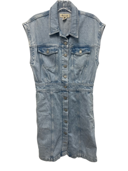 Madewell Size 6 Light Wash Cotton Denim Sleeveless Button Front Collared Dress Light Wash / 6