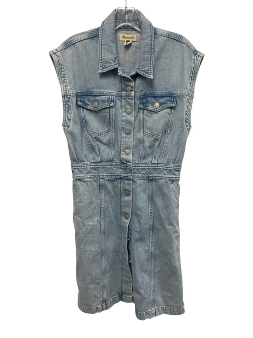 Madewell Size 6 Light Wash Cotton Denim Sleeveless Button Front Collared Dress Light Wash / 6
