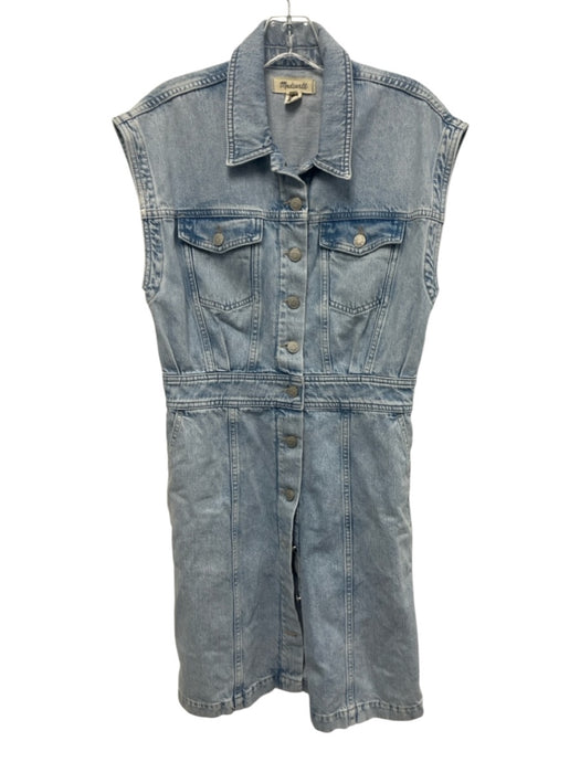 Madewell Size 6 Light Wash Cotton Denim Sleeveless Button Front Collared Dress Light Wash / 6