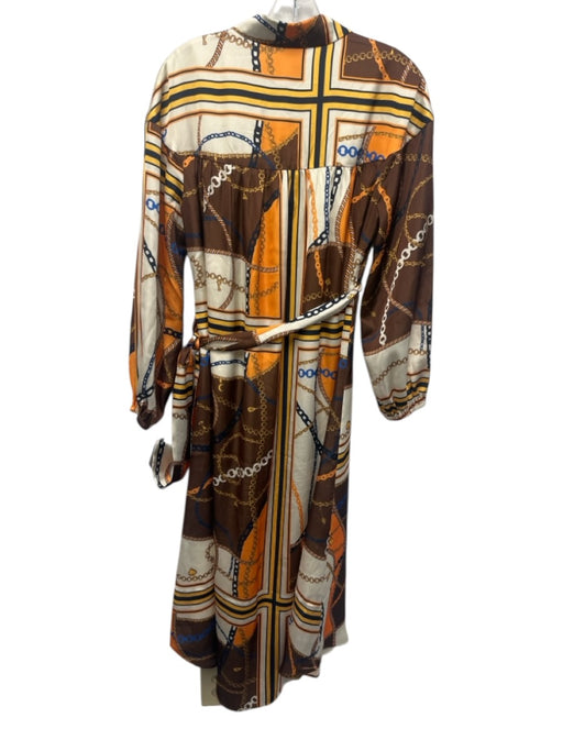 Alden Adair Size S cream, brown & multi print Polyester Satin Chain Print Dress cream, brown & multi print / S