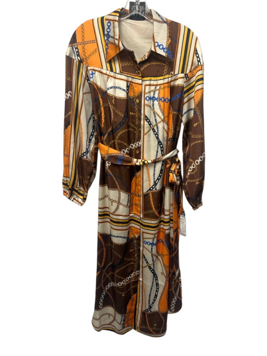 Alden Adair Size S cream, brown & multi print Polyester Satin Chain Print Dress cream, brown & multi print / S