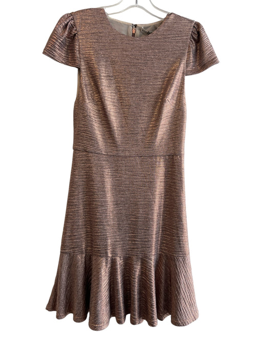 Alice + Olivia Size 4 Brass Polyester Round Neck Short Sleeve Back Zip Dress Brass / 4