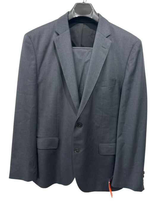 Boss Gray Wool Blend Solid Notch Lapel 2 Button Men's Suit Gray / 44