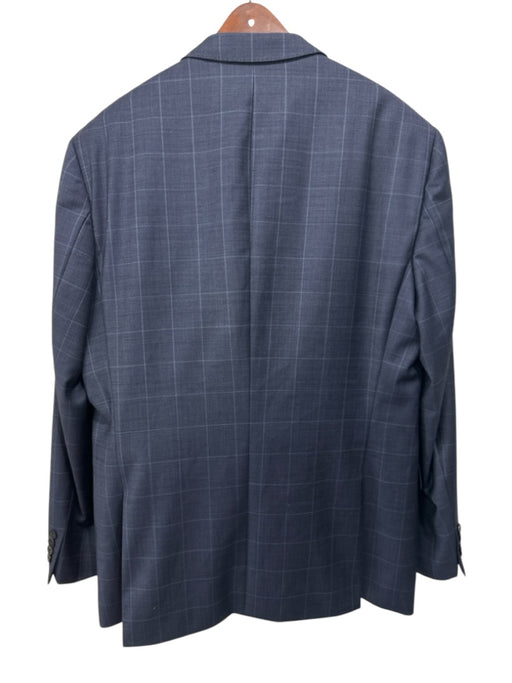 Boss Blue Wool Blend Window pane Notch Lapel 2 Button Men's Suit Blue / 44
