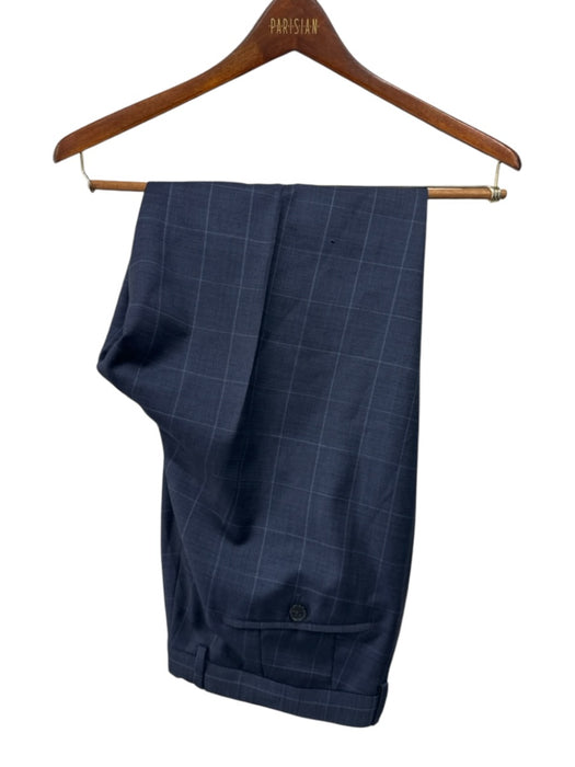 Boss Blue Wool Blend Window pane Notch Lapel 2 Button Men's Suit Blue / 44
