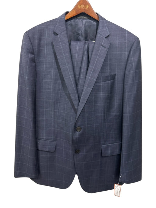 Boss Blue Wool Blend Window pane Notch Lapel 2 Button Men's Suit Blue / 44