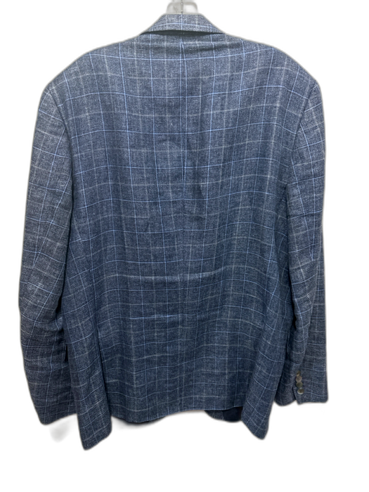 Boss Blue & Beige Wool Blend Windowpane Notch Lapel Men's Blazer Blue & Beige / 44