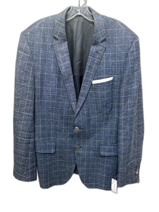 Boss Blue & Beige Wool Blend Windowpane Notch Lapel Men's Blazer Blue & Beige / 44