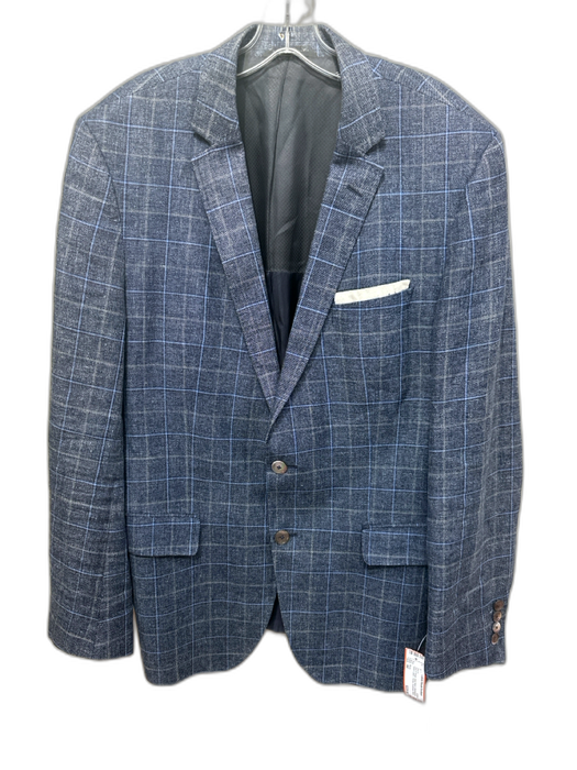 Boss Blue & Beige Wool Blend Windowpane Notch Lapel Men's Blazer Blue & Beige / 44
