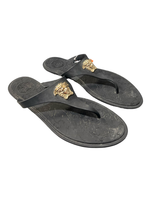 Versace Shoe Size 39 Black Rubber Thong Gold Emblem Flat Shoes Black / 39