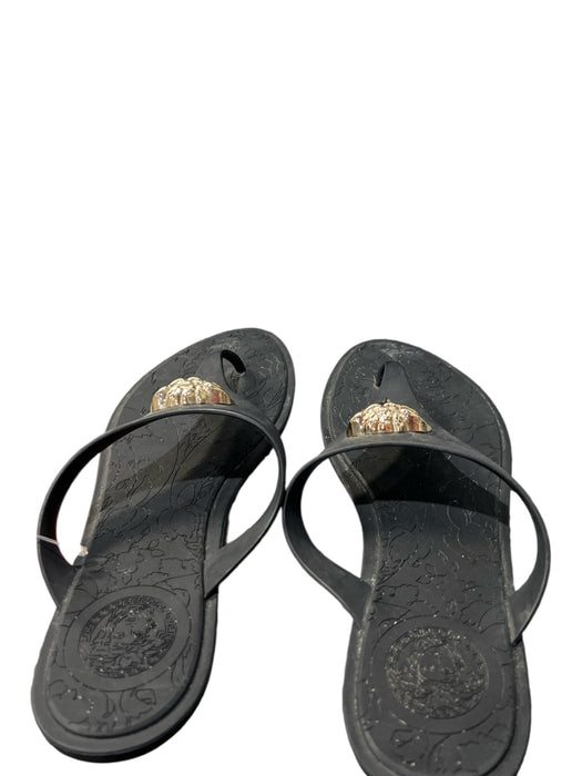 Versace Shoe Size 39 Black Rubber Thong Gold Emblem Flat Shoes Black / 39