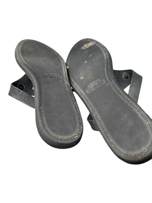 Versace Shoe Size 39 Black Rubber Thong Gold Emblem Flat Shoes Black / 39