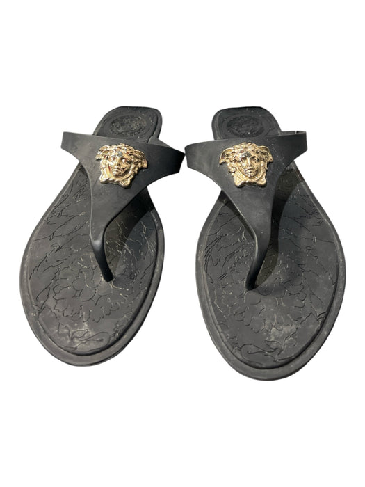 Versace Shoe Size 39 Black Rubber Thong Gold Emblem Flat Shoes Black / 39