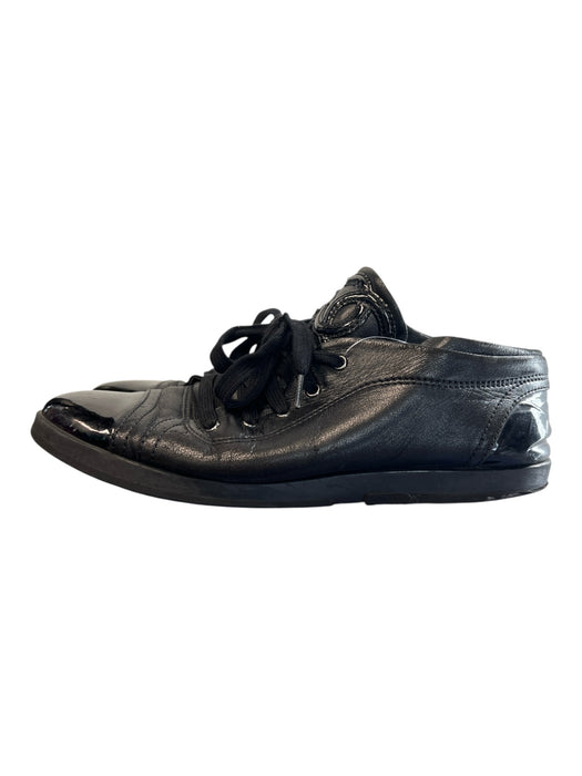 Chanel Shoe Size Est 39.5 Black Leather & Patent Leather Cap Toe lace up Shoes Black / Est 39.5