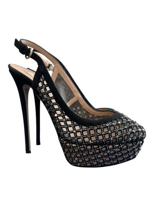 Valentino Garavani Shoe Size 37 Black Rhinestone Mesh Platform Sling back Shoes Black / 37