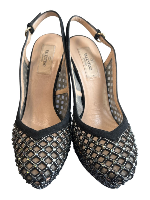 Valentino Garavani Shoe Size 37 Black Rhinestone Mesh Platform Sling back Shoes Black / 37