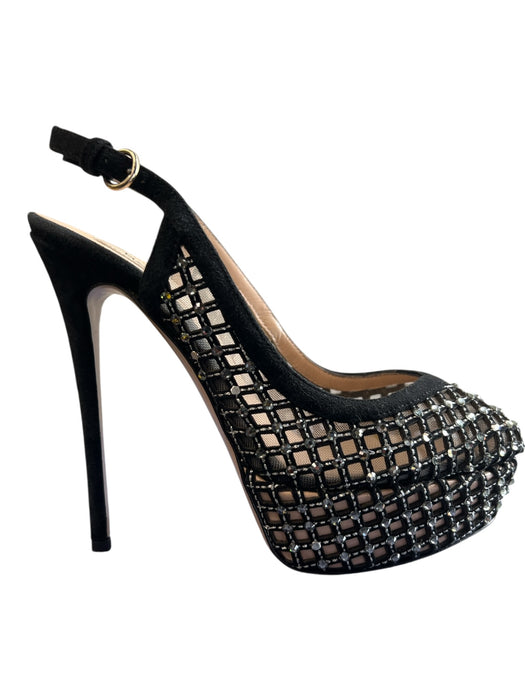 Valentino Garavani Shoe Size 37 Black Rhinestone Mesh Platform Sling back Shoes Black / 37