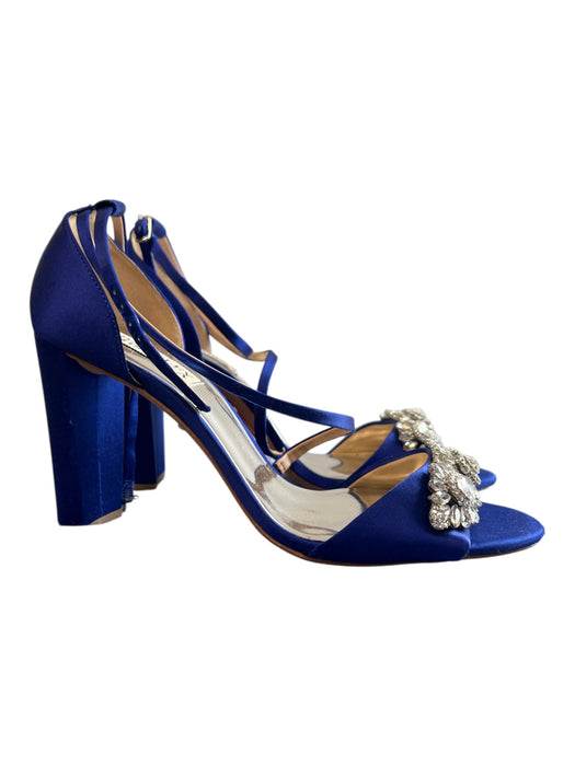 Badgley Mischka Shoe Size 8.5 Blue Satin Rhinestone Ankle Buckle Open Toe Shoes Blue / 8.5