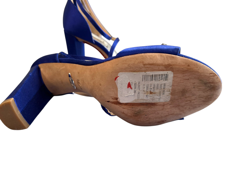 Badgley Mischka Shoe Size 8.5 Blue Satin Rhinestone Ankle Buckle Open Toe Shoes Blue / 8.5