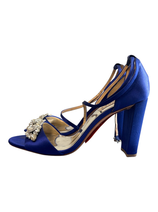 Badgley Mischka Shoe Size 8.5 Blue Satin Rhinestone Ankle Buckle Open Toe Shoes Blue / 8.5