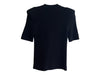 Balmain Size 42 Black Viscose Ribbed Knit Half Sleeve V Neck Grommet Top Black / 42
