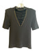 Balmain Size 42 Black Viscose Ribbed Knit Half Sleeve V Neck Grommet Top Black / 42