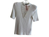 Balmain Size 38 White Viscose Ribbed Knit Half Sleeve V Neck Grommet Top White / 38