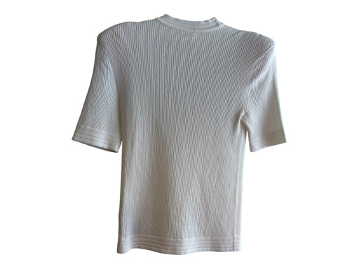 Balmain Size 38 White Viscose Ribbed Knit Half Sleeve V Neck Grommet Top White / 38