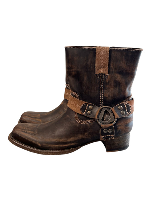 Bed Stu Shoe Size 9 Brown & Tan Leather Square Toe Side Zip above ankle Boots Brown & Tan / 9