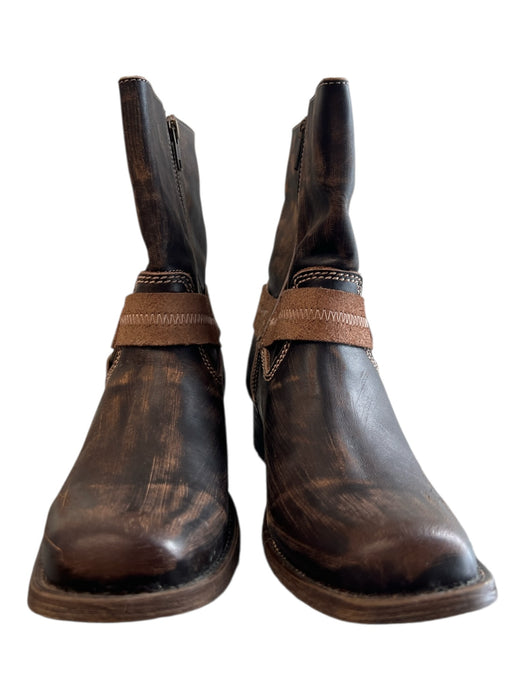 Bed Stu Shoe Size 9 Brown & Tan Leather Square Toe Side Zip above ankle Boots Brown & Tan / 9