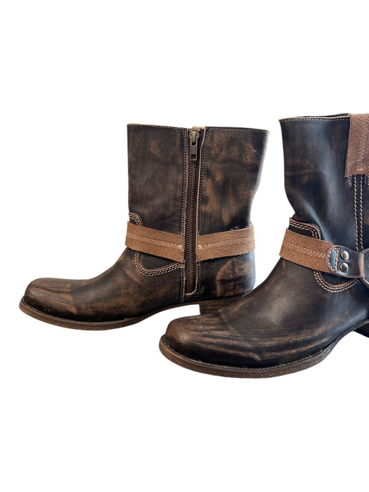 Bed Stu Shoe Size 9 Brown & Tan Leather Square Toe Side Zip above ankle Boots Brown & Tan / 9