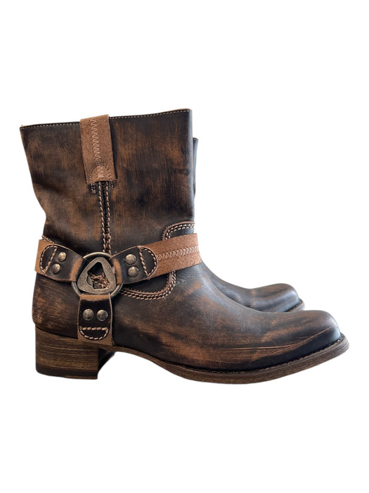 Bed Stu Shoe Size 9 Brown & Tan Leather Square Toe Side Zip above ankle Boots Brown & Tan / 9