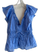 J.Crew Black Label Size M Blue & White Ramie V Neck Flutter Shoulder Top Blue & White / M