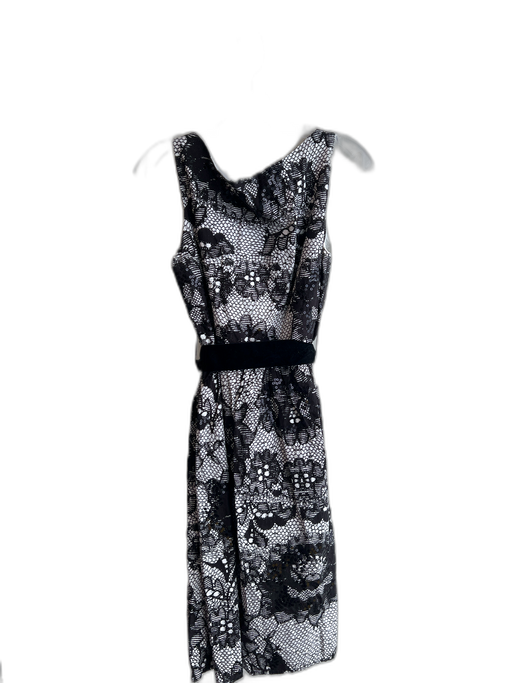 Desigual Size 42 Black & White Cotton Scoop Neck Sleeveless Velvet Belt Dress Black & White / 42