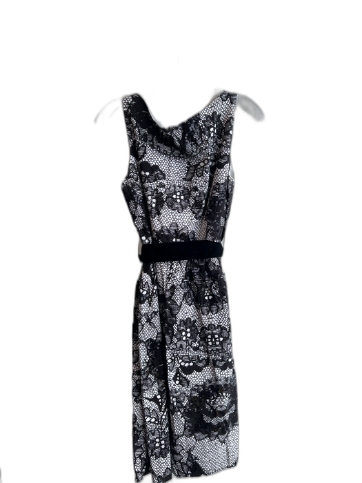 Desigual Size 42 Black & White Cotton Scoop Neck Sleeveless Velvet Belt Dress Black & White / 42