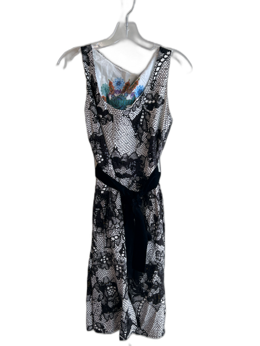 Desigual Size 42 Black & White Cotton Scoop Neck Sleeveless Velvet Belt Dress Black & White / 42