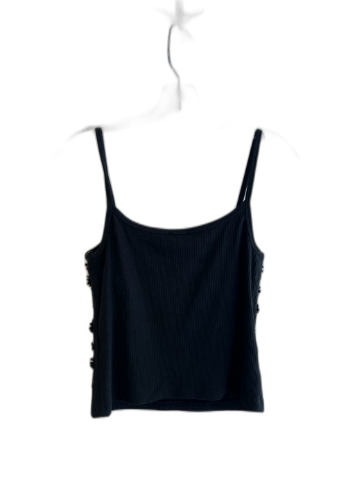 J. Crew Size M Black Cotton Blend Spaghetti Strap 3D Applique Sequin Cropped Top Black / M