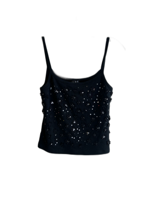 J. Crew Size M Black Cotton Blend Spaghetti Strap 3D Applique Sequin Cropped Top Black / M