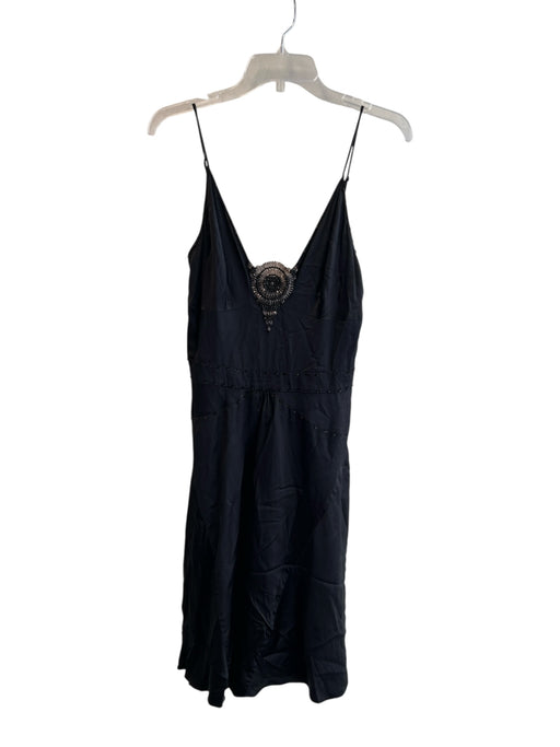 Ya Ya Size L Black Silk V Neck Beaded Design Spaghetti Strap Dress Black / Love & Lemons