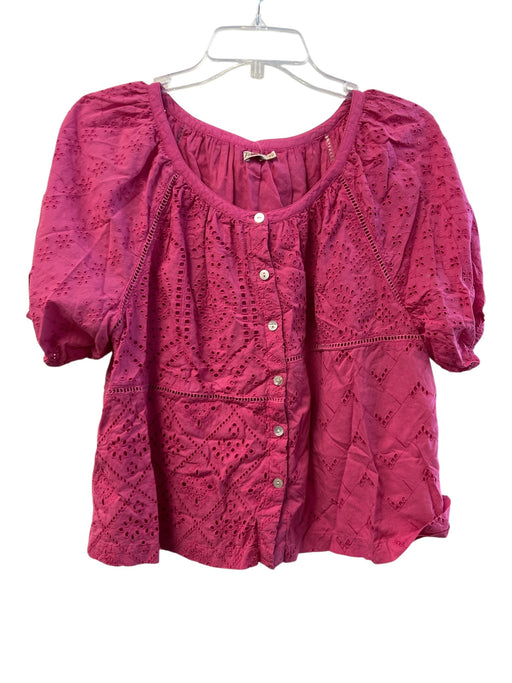 Faherty Size M Magenta Cotton Round Neck Button Down Short Sleeve Top Magenta / M