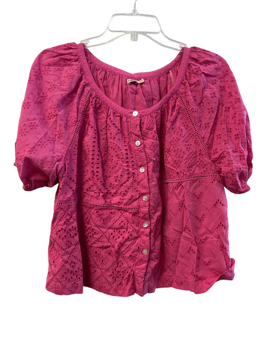 Faherty Size M Magenta Cotton Round Neck Button Down Short Sleeve Top Magenta / M